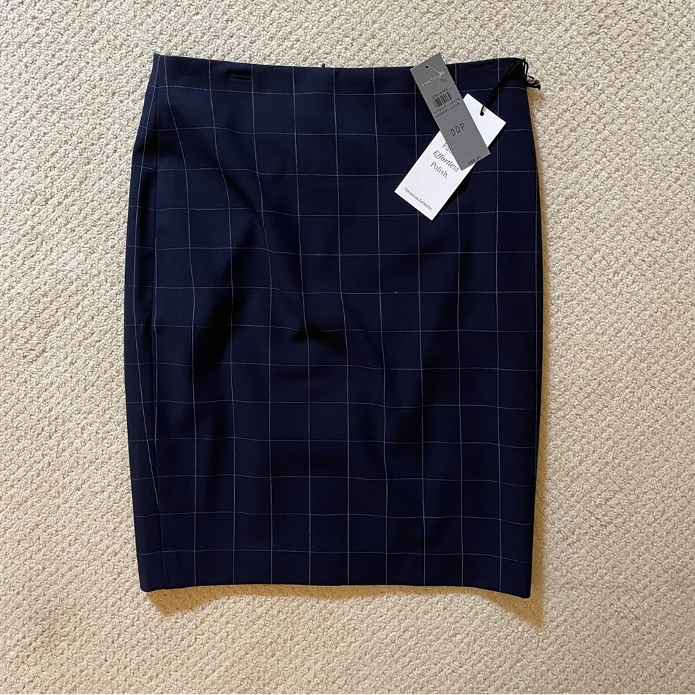 Ann Taylor Windowpane/Plaid Navy Pencil Skirt